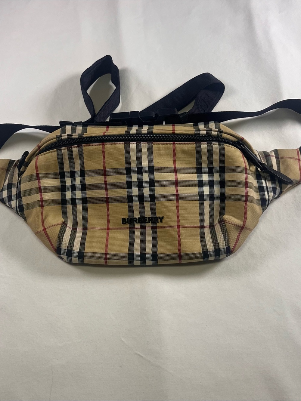 Burberry Sonny Archive Beige Check Canvas Belt Bag, Adjustable Strap Zip